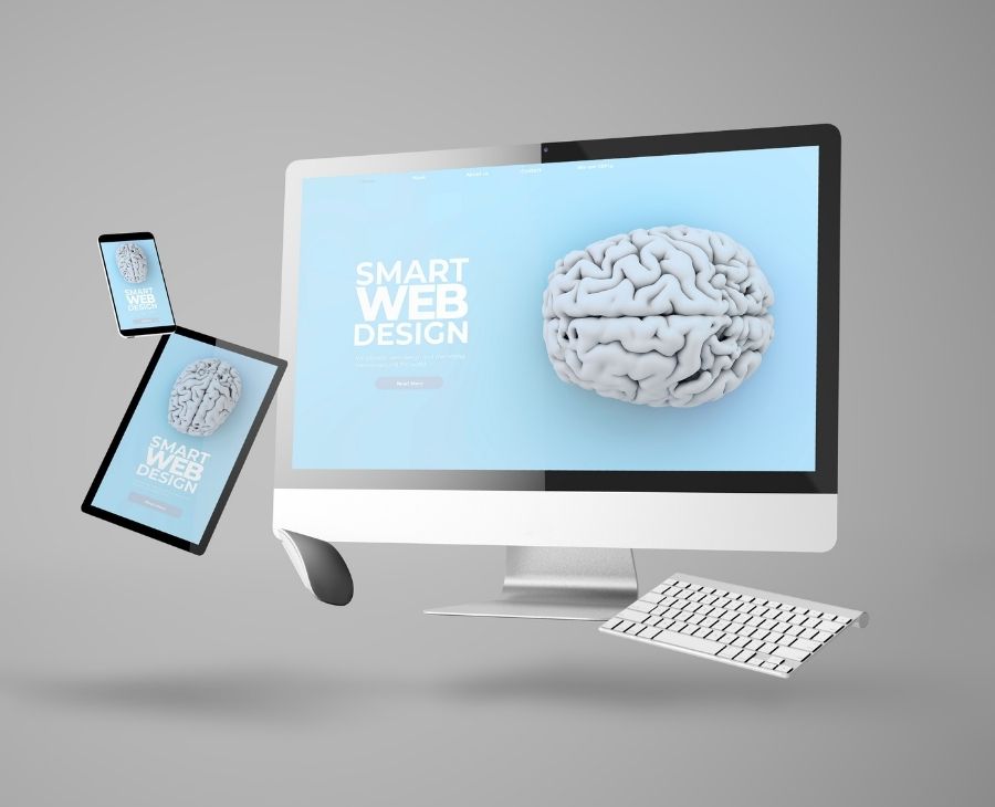 Floating Devices Showing Smart Responsive Website Design AI