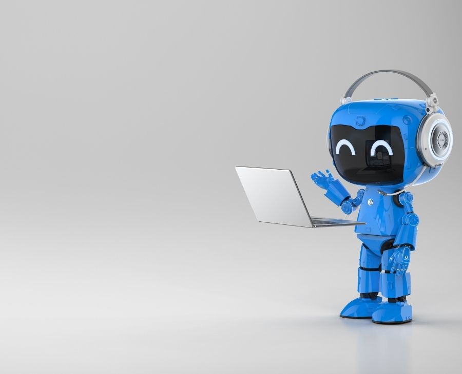 Personal assistant robot work with computer notebook